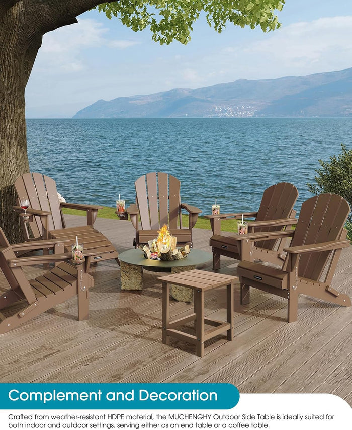 MUCHENGHY Adirondack Outdoor Side Table, 14.7" Patio Side Table Weather Resistant, HDPE Outdoor End Tables for Patio, Teak