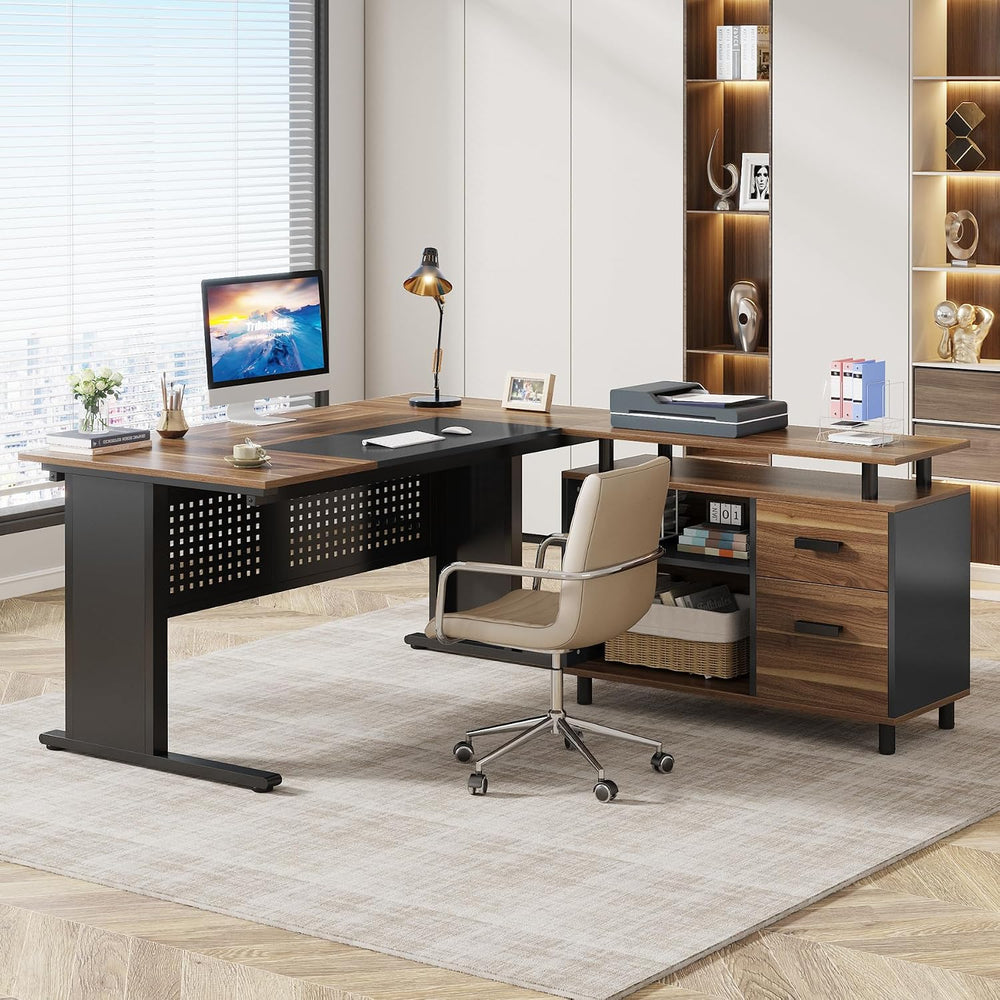 Tribesigns 63 Inch Executive Desk with Filing Cabinet, L Shaped Office Desk |...