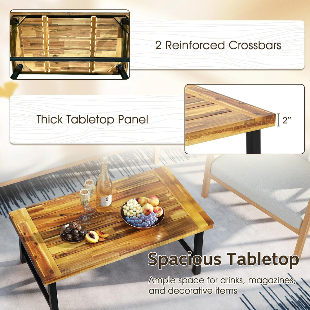 Tangkula Outdoor Acacia Wood Coffee Table, Rectangle Rustic Accent Table with...