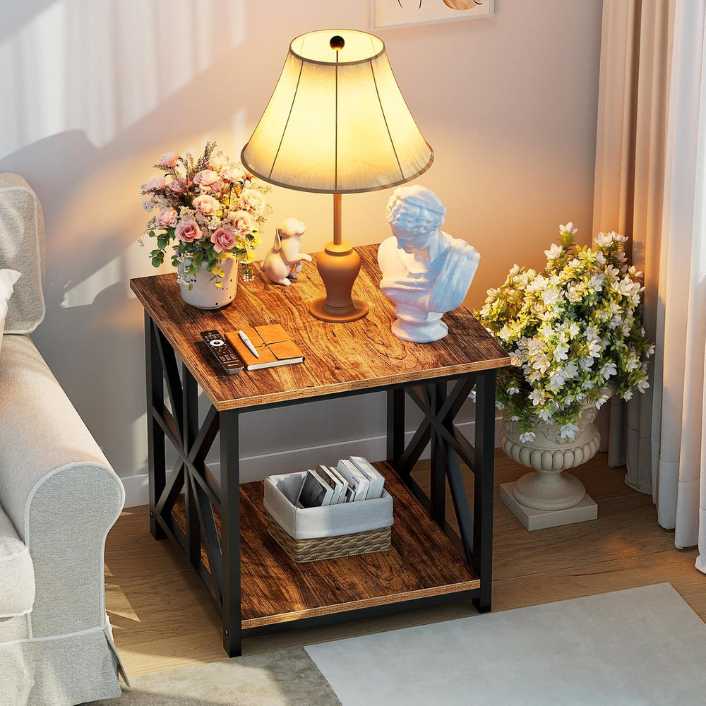 GreenForest Large End Table with X-Shaped Metal Frame for Living Room | Rusti...