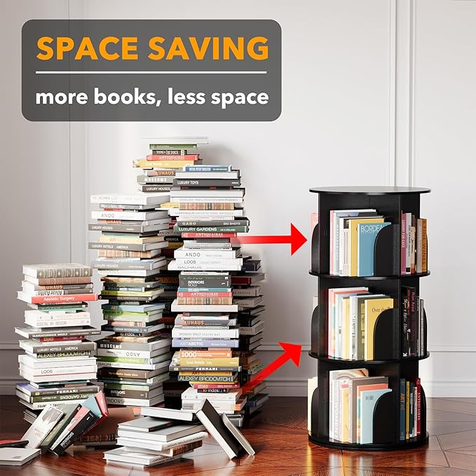 SpaceAid 3 Tier Rotating Bookshelf Tower, Spinning Bookcase Lazy Susan, Revol...