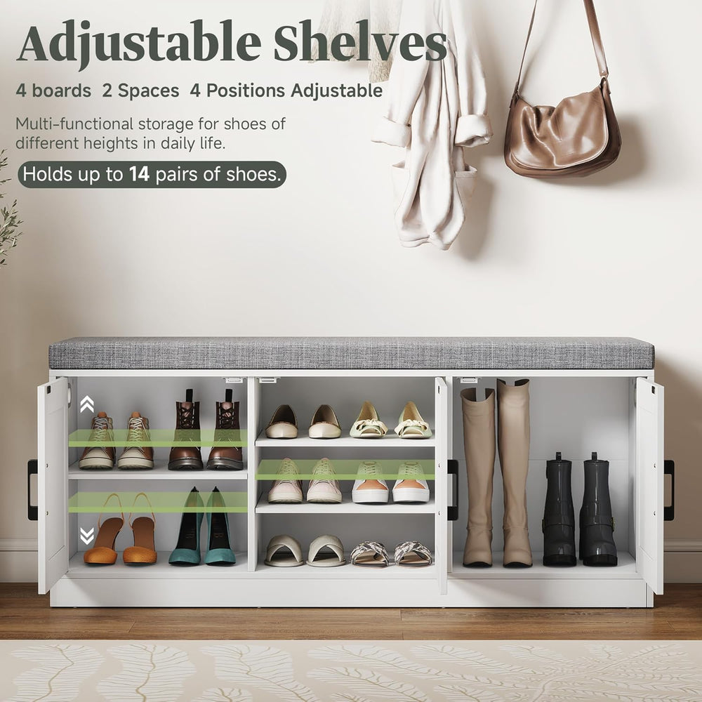 Turosur Shoe Storage Bench with Cabinet, 3-Tier Entryway Bench with Padded Se...