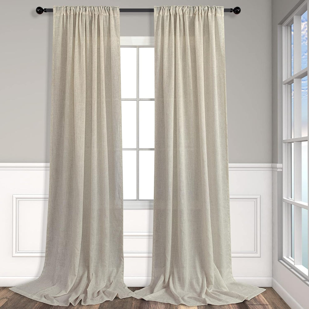 Flax Linen Curtains 96 Inches Long for Bedroom 2 Panels Back Tab Pocket Primi...