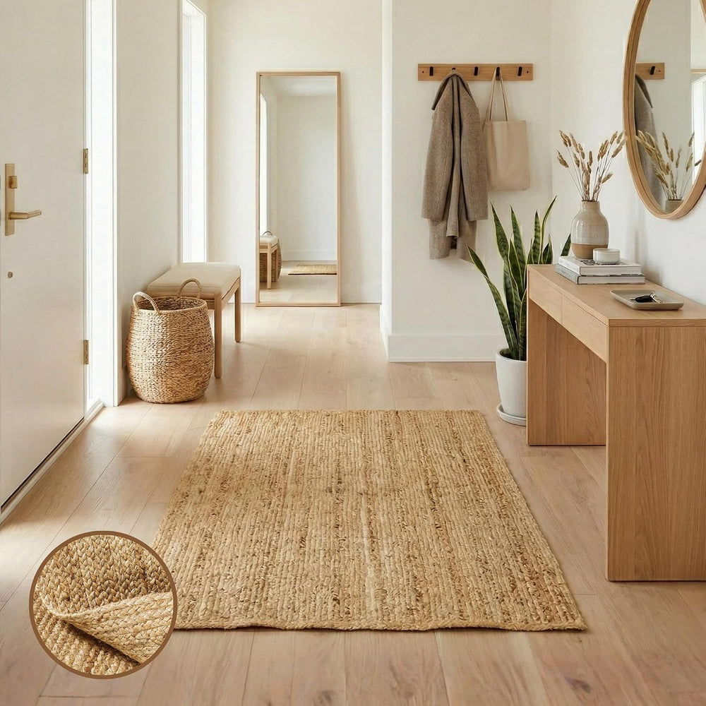 Jute Area Rug - 3'x5' Natural Jute Rug with Non-Slip Backing, Low-Pro...