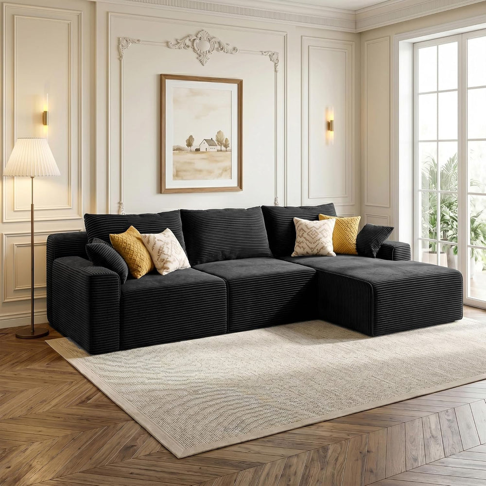 Homkdom 98" L Shaped Boneless Sectional Couches for Living Room, Dark Grey