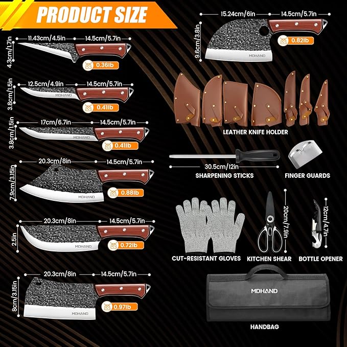 MDHAND Butcher Knife Set, Sharp Meat Cleaver Knife & Bone Chopper Knives ...