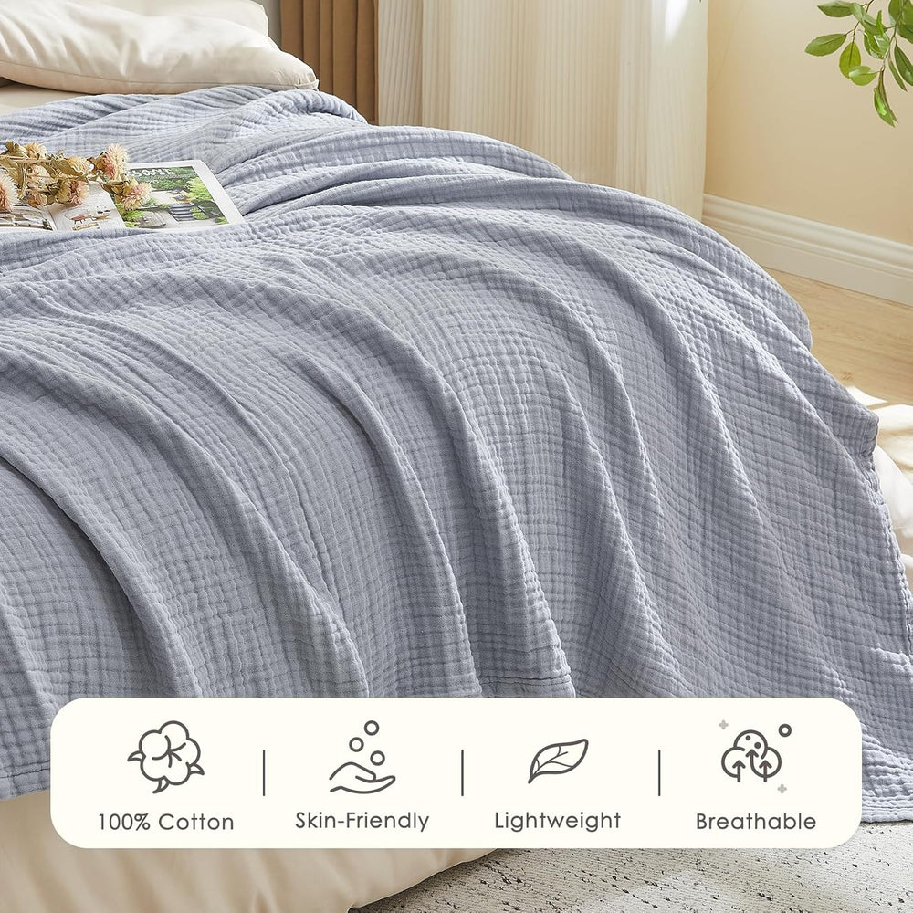 EMME Muslin Blankets Adults Large Throw Blanket Couch Dusty Blue 50" x 7...