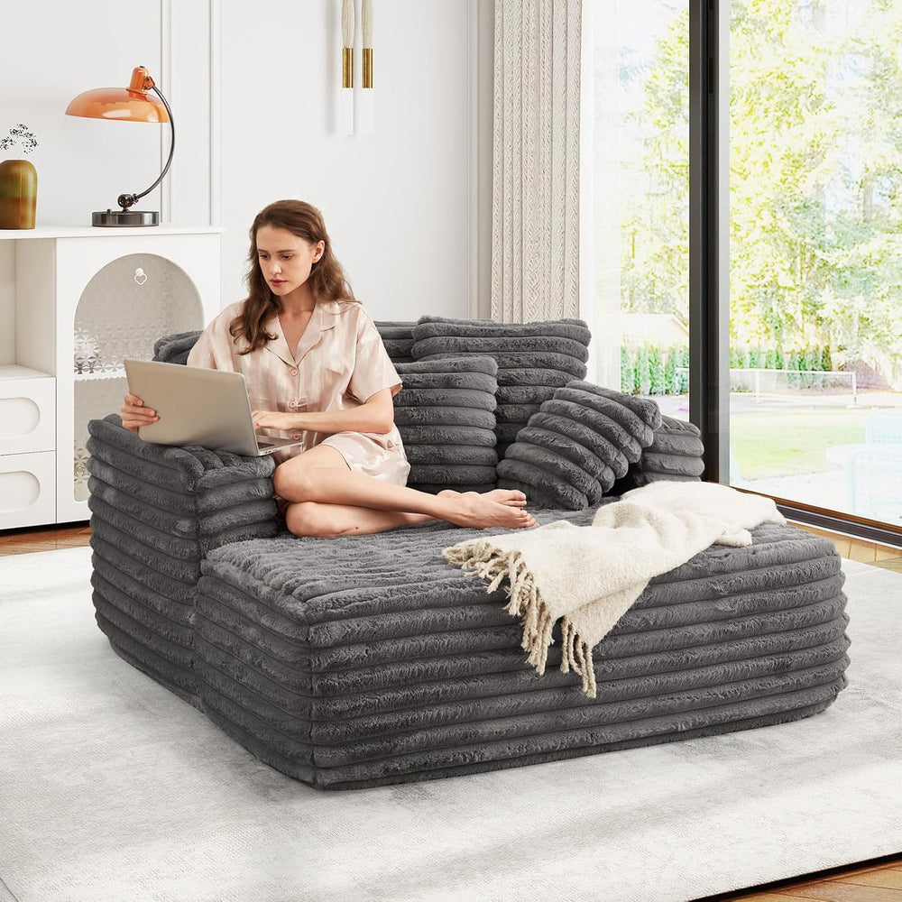 JEEOHEY 56" Oversized Chaise Lounge Chair Indoor,Plush Faux Fur Sleeper ...