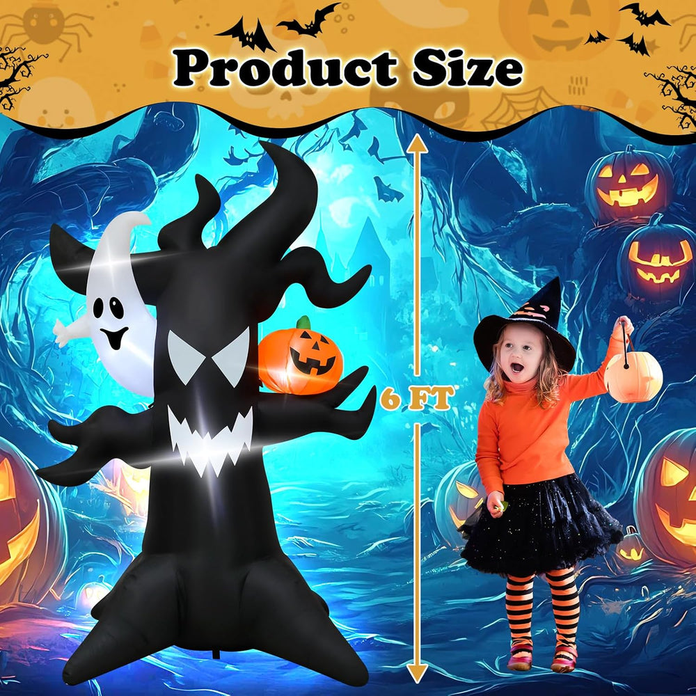 6ft Haunted Tree Inflatable Ghost & LED Pumpkin, Halloween Yard Decor
