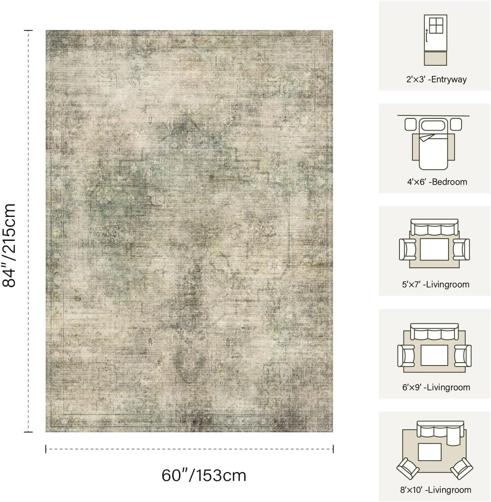 Green Rugs for Living Room Vintage Washable 6x9 Area Rug Bedroom