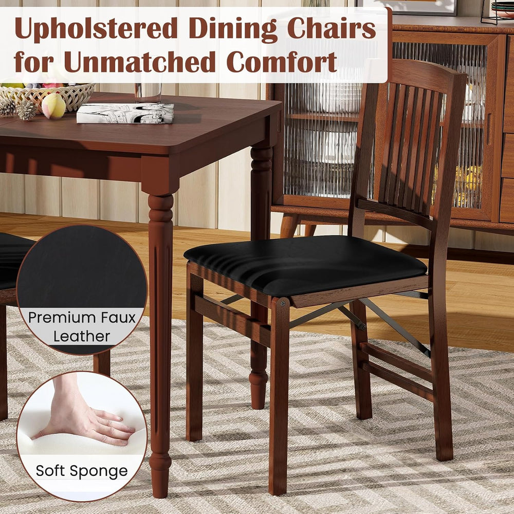 GIANTEX Folding Dining Chairs Set of 2, Foldable Wood Kitchen Chairs with Pad...