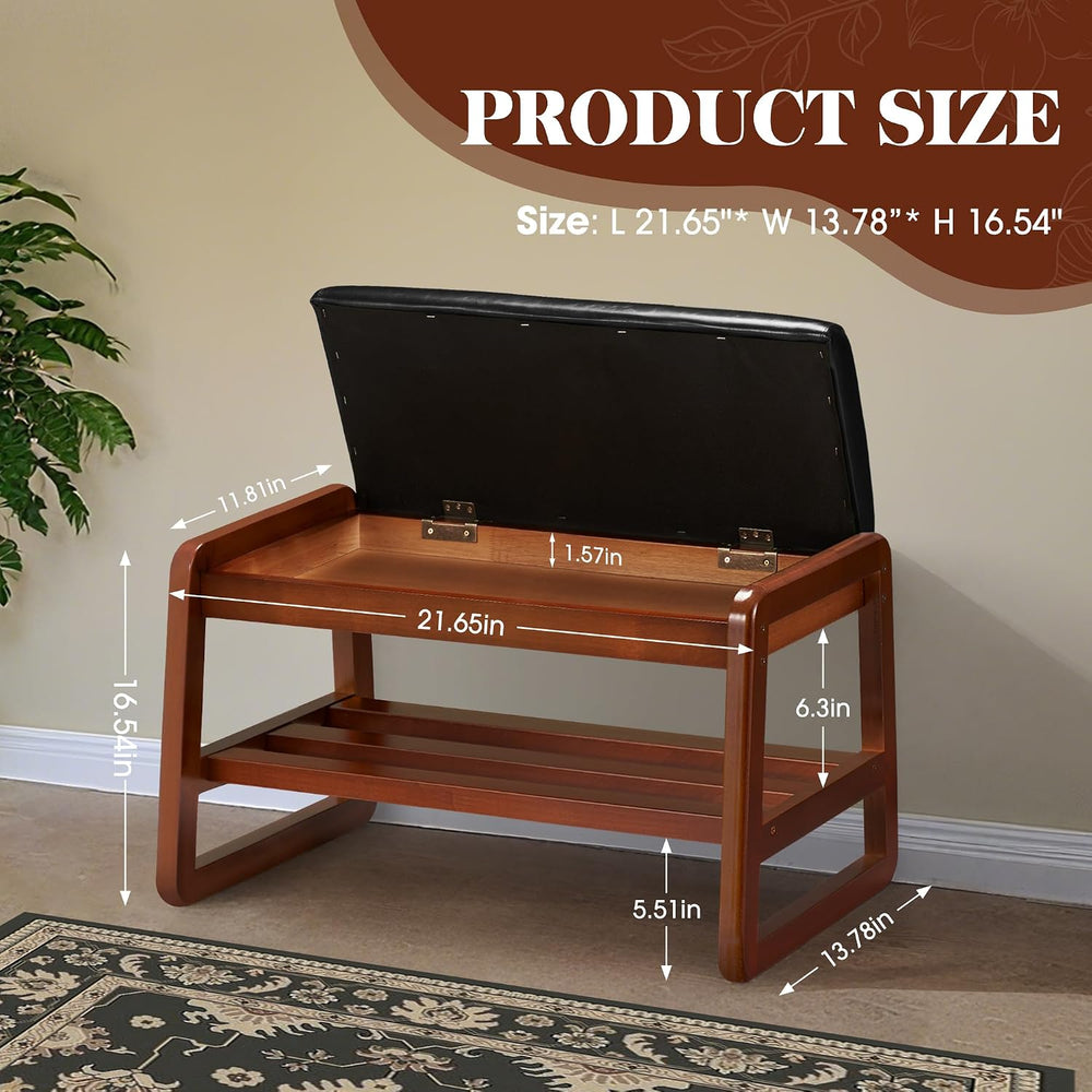 HABUTWAY Solid Wood Shoe Rack with Flip-Top Storage, Entryway Shoe Bench with...