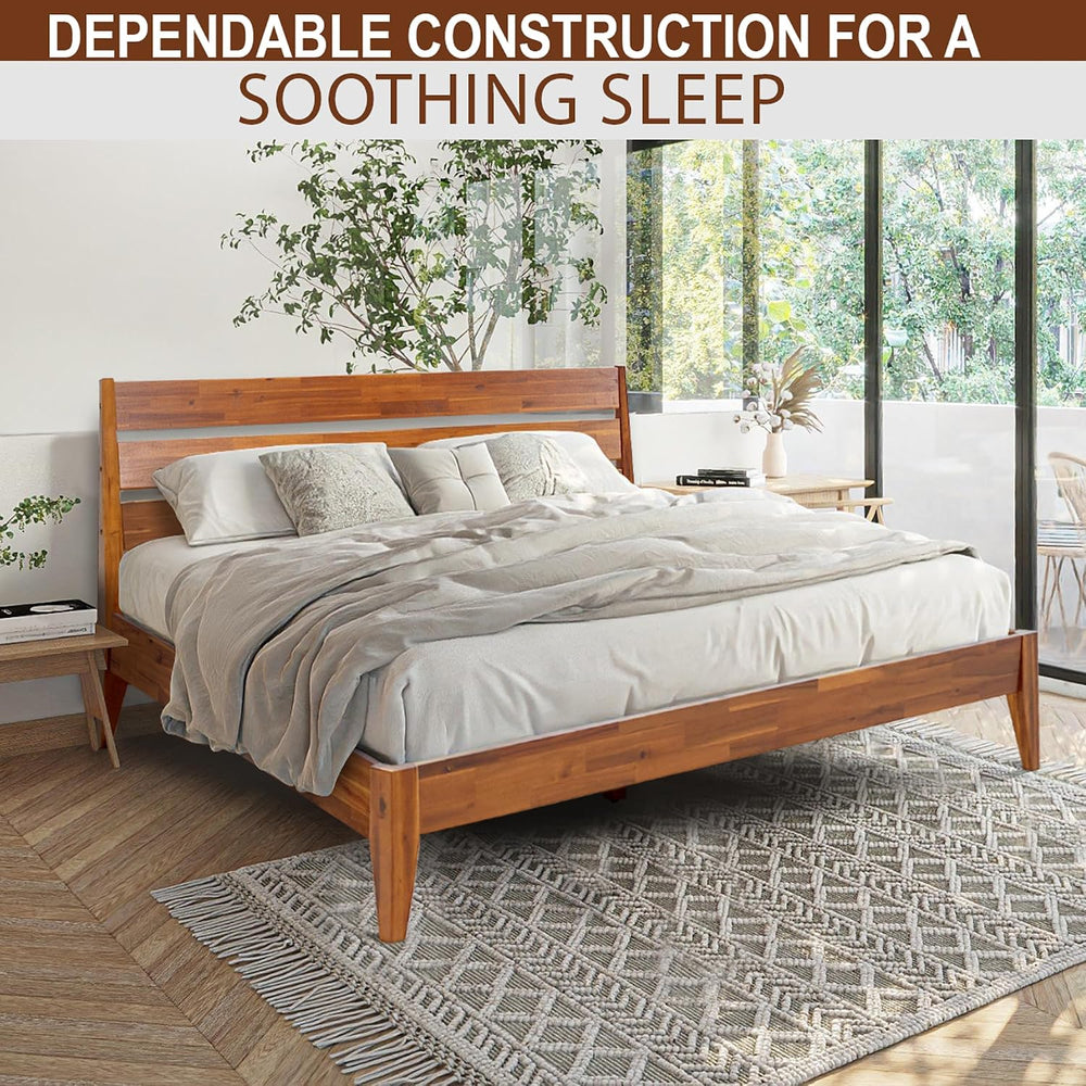 Emery Acacia Solid Wood King Platform Bed, Mid-Century, Caramel