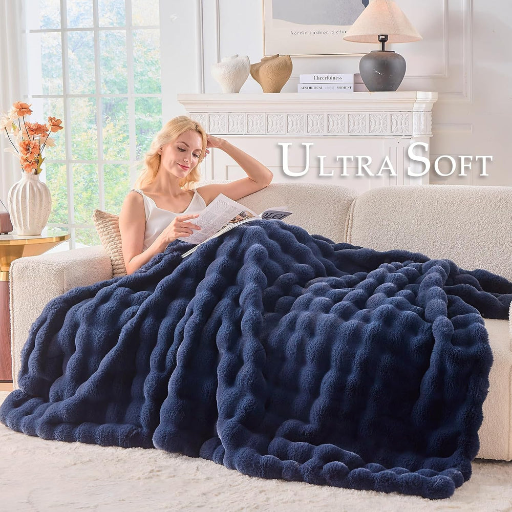 Fluffy Faux Fur Throw Blanket for Couch, Soft Plush Thick Cozy Fuzzy Luxury M...