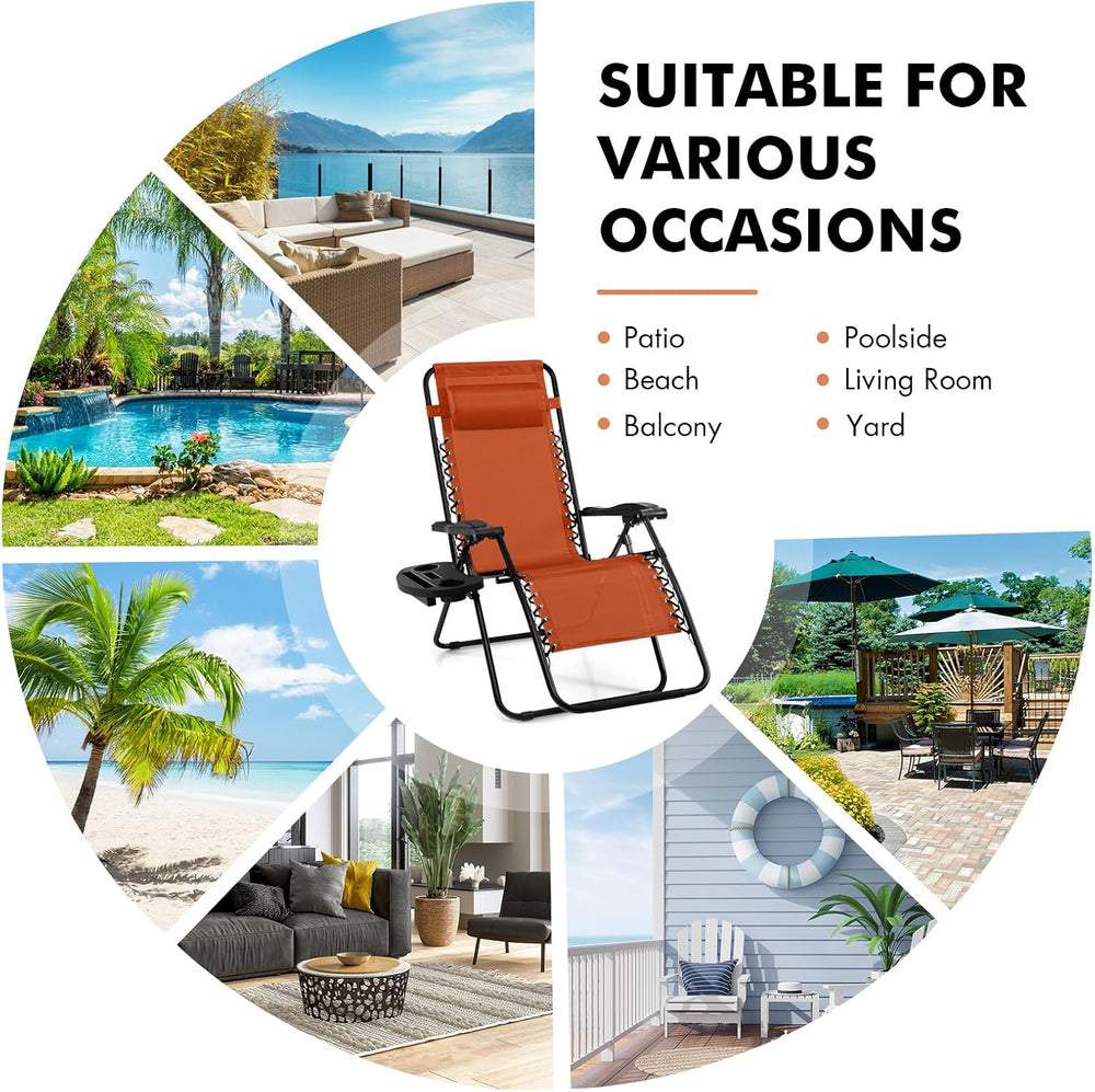 Giantex 2 PCS Zero Gravity Chair, Outdoor Chaise Lounge with Cup Holder, Pati...