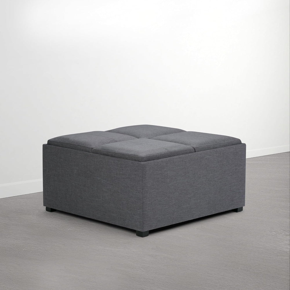 SIMPLIHOME Avalon Wide Contemporary Square Coffee Table Storage Ottoman, Flin...