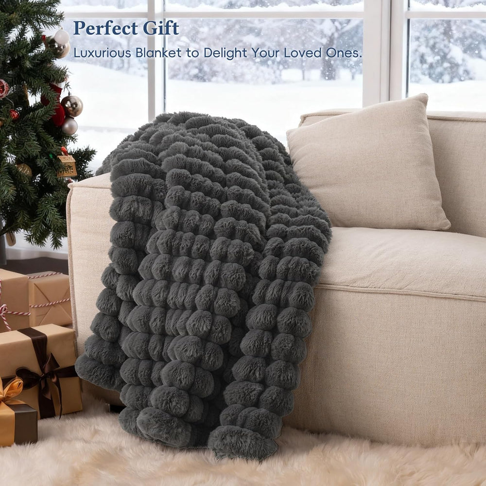 David's Home Double-Sided Soft Faux Rabbit Fur Throw Blanket, Gull Gray