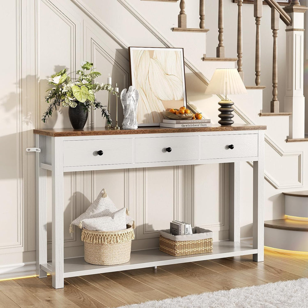 Homieasy Farmhouse Console Table with 3 Drawers, 47 Inch Wood Sofa Table with...