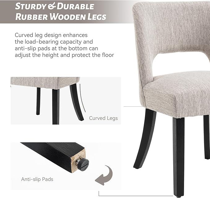 VKNOW Wooden Dining Chairs Set of 2, Modern Fabric Upholstered Dining Room Ch...