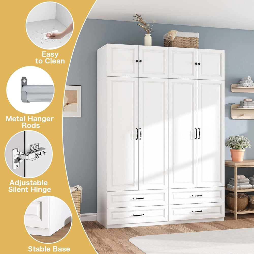White Armoire Wardrobe Closet with 4 Drawers: 89" H x 63" W