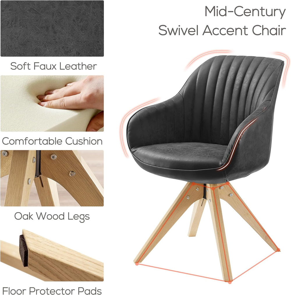 Art Leon Swivel Dining Chair, Faux Leather Upholstered Chair, Black