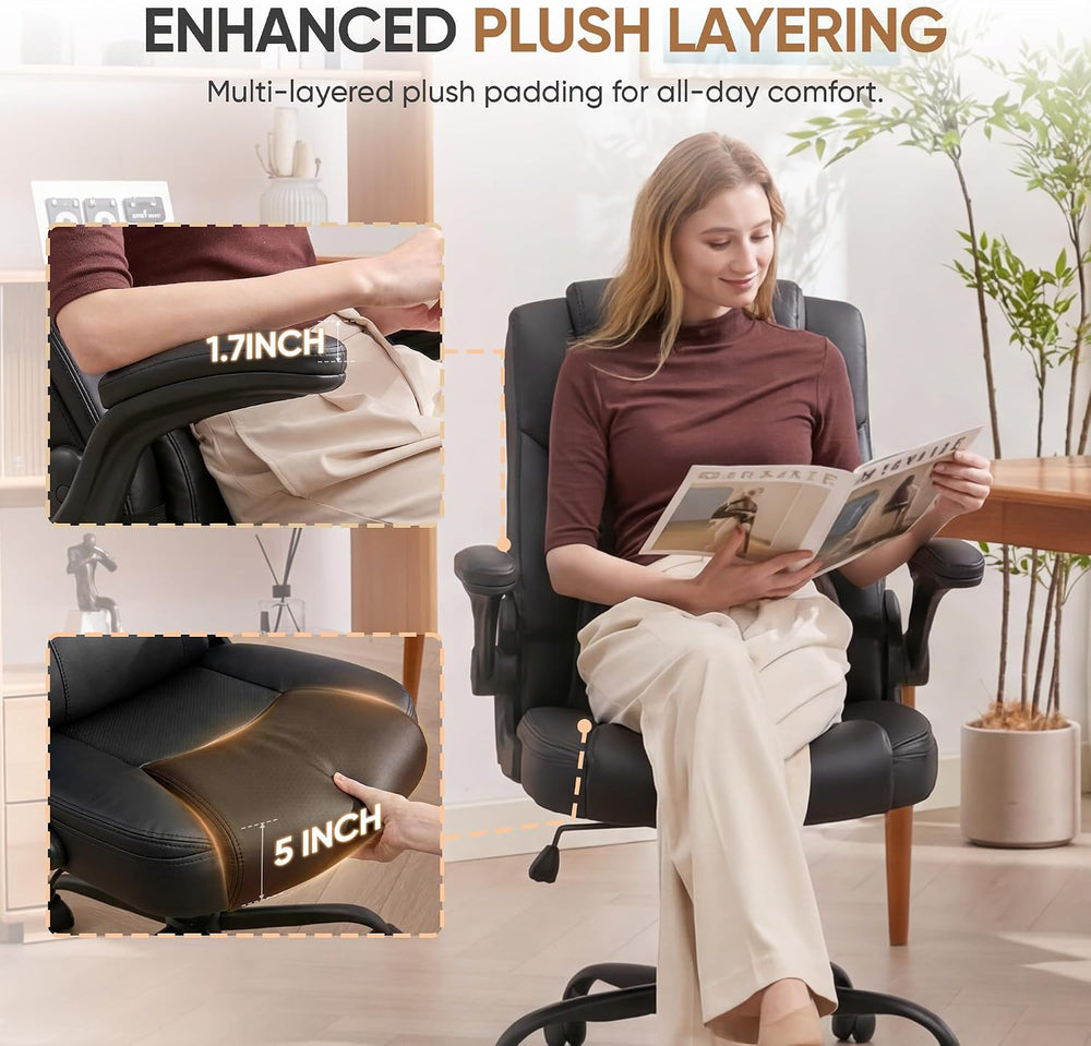 Home Office Chair with Lumbar Support, 5" Thickened Seat, Small PU Leath...