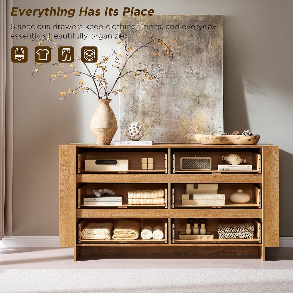 OKD 60" Modern 6 Drawer Dresser for Bedroom, 20" Depth for More Sto...