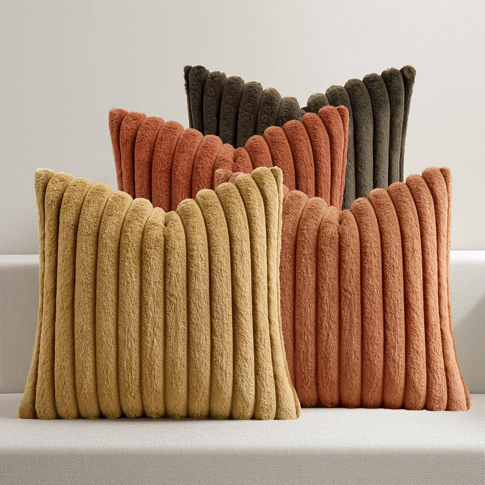 MIULEE Fall Rust Orange Faux Fur Plush Decorative Throw Pillow Covers18x18