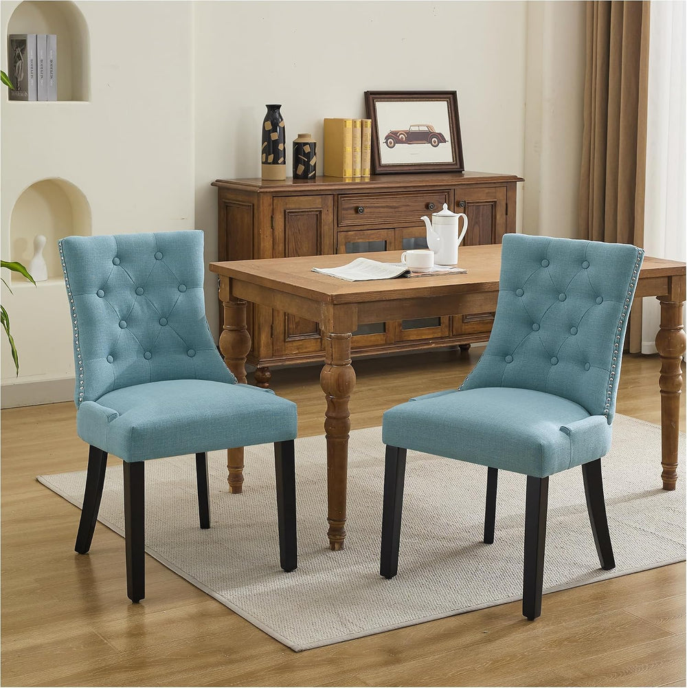Upholstered Tufted Dining Chairs Set of 2, Fabric Side Dining Room Chairs wit...