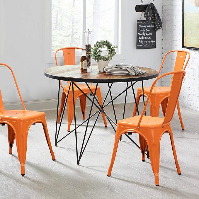 Devoko Metal Indoor-Outdoor Chairs Distressed Style Kitchen Dining Chairs Sta...