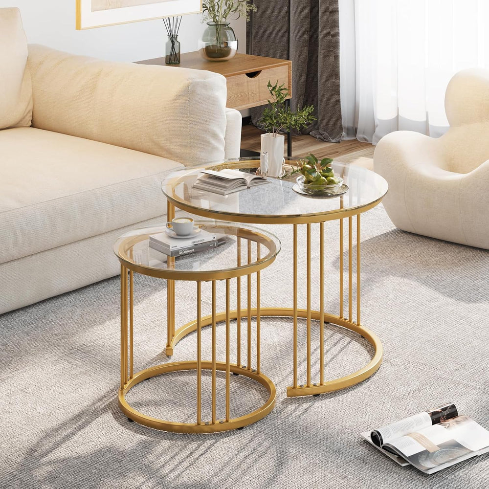 Garden 4 you Nesting Coffee Table, 23.6" Round Coffee Table Set of 2, Gl...