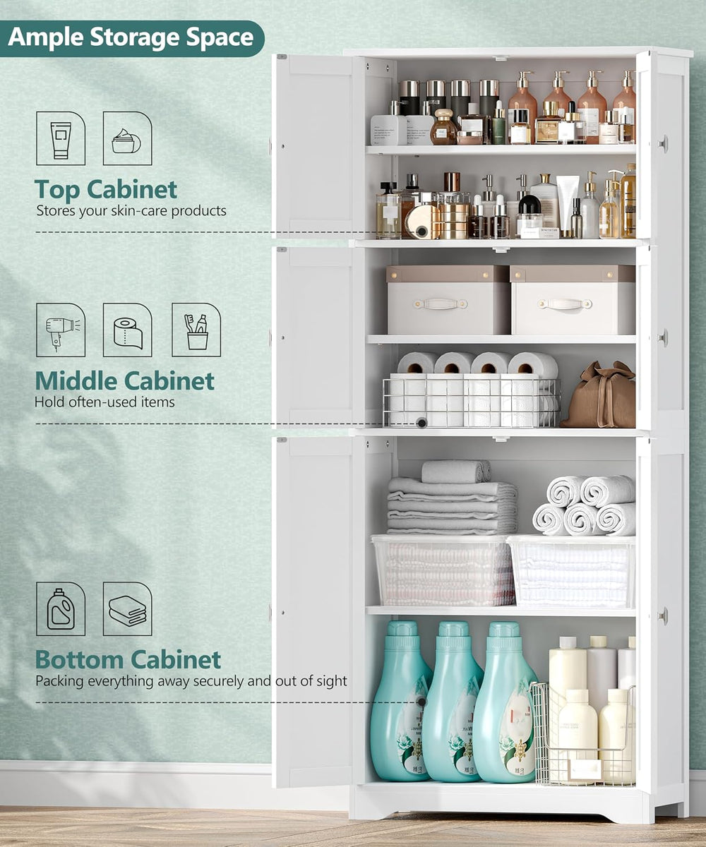 Tall Bathroom Storage Cabinet, 63" H Linen Floor Cabinet | Pantry Storag...