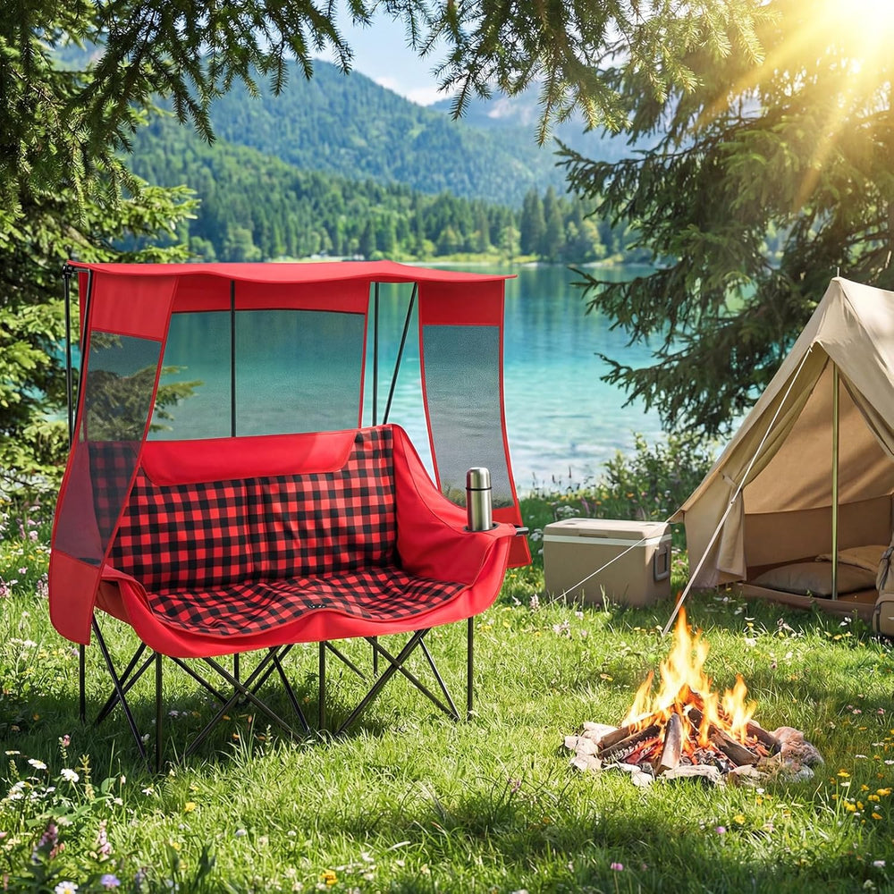 Teenyyou Double Camping Chair with Canopy - 2 Person Beach Chair with UV Sun ...