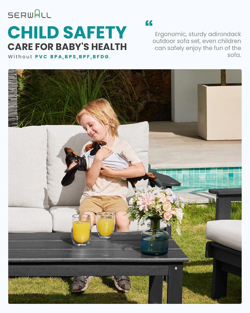 SERWALL HDPE Outdoor Loveseat, All Weather Patio Furniture Set