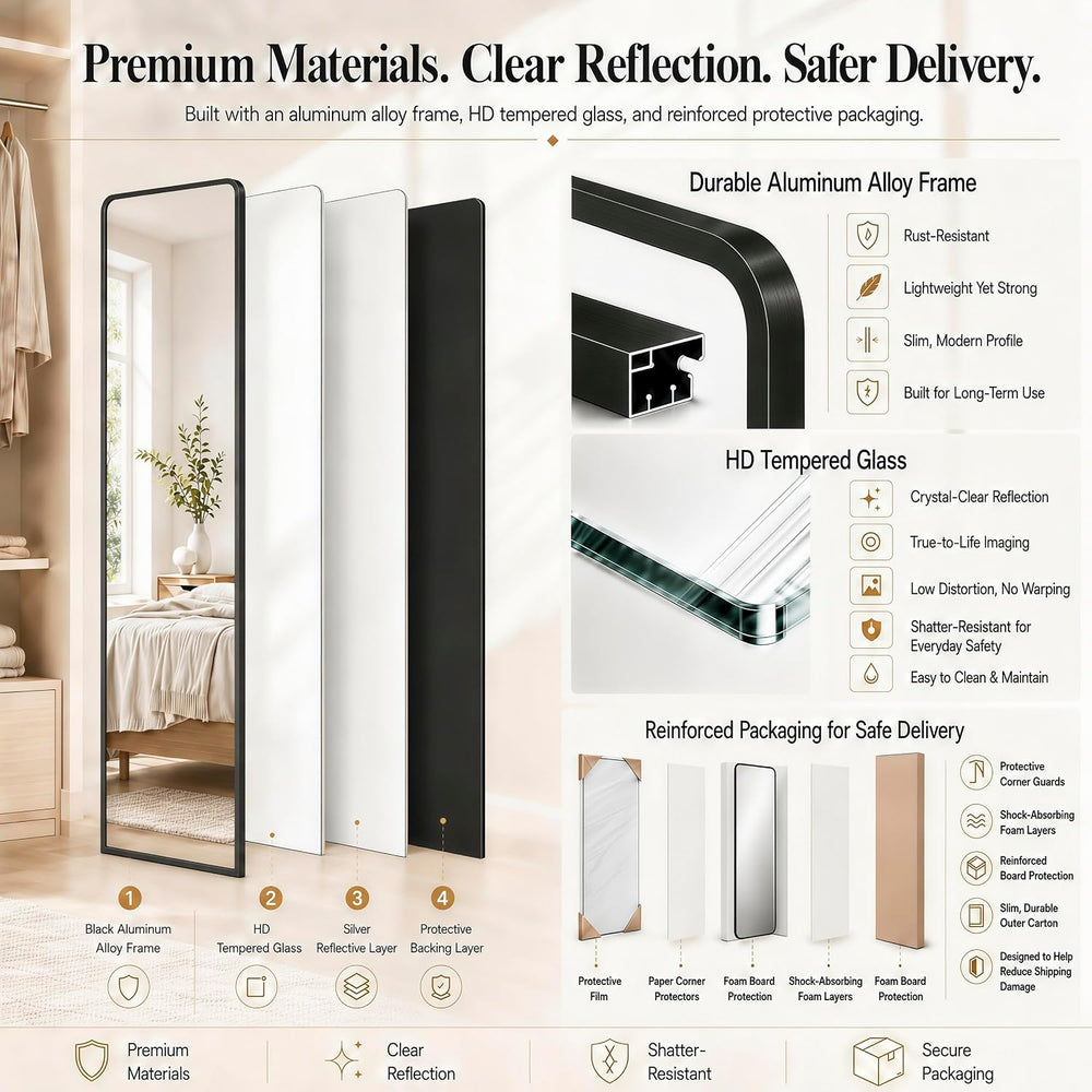 SCWF-GZ 47x14“ Full Length Mirror Over the Door Hang or Wall Mounted Black
