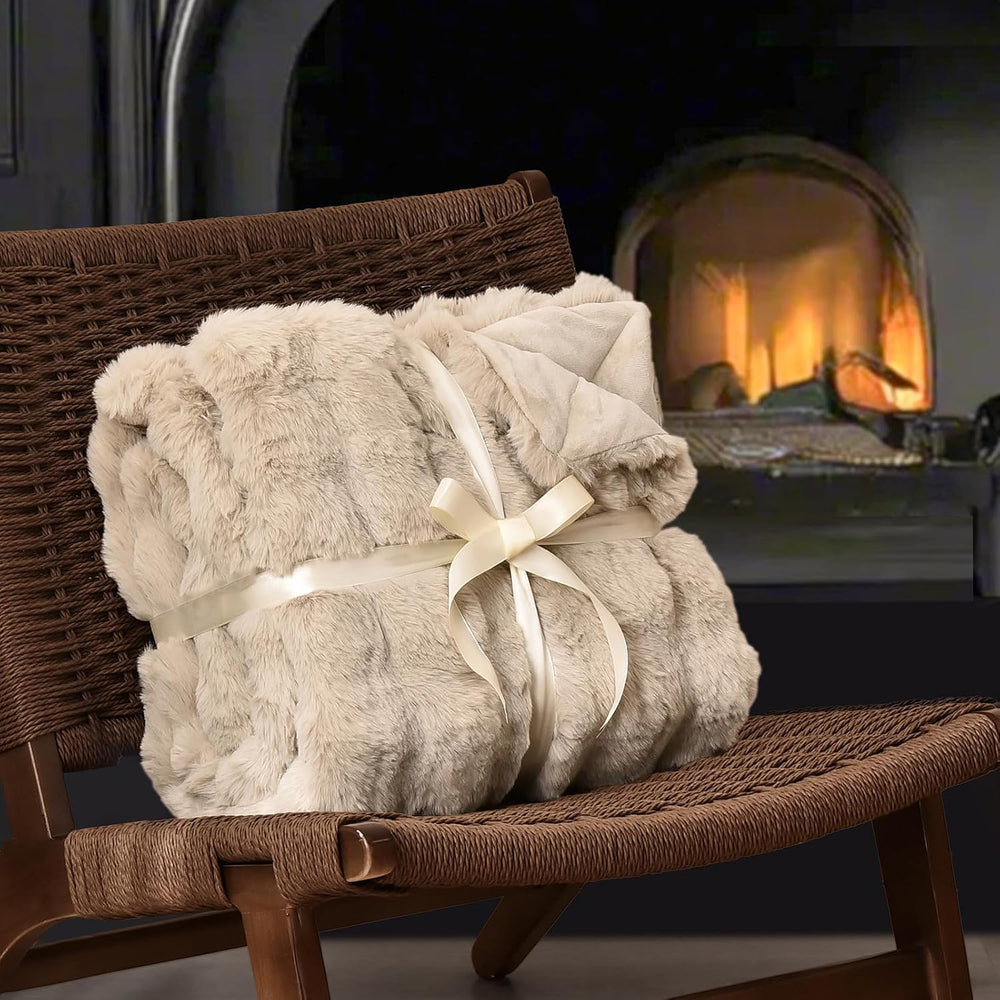 PHF Warm Faux Fur Throw Blanket, Ultra Soft Cozy, 50"x60", Oak