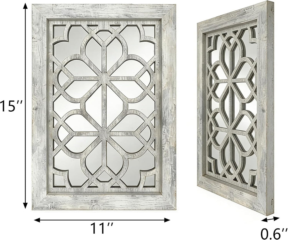 Set of 2 11x15 Inch Rectangular Shatterproof Grey Decorative Wall Mirrors, Bo...