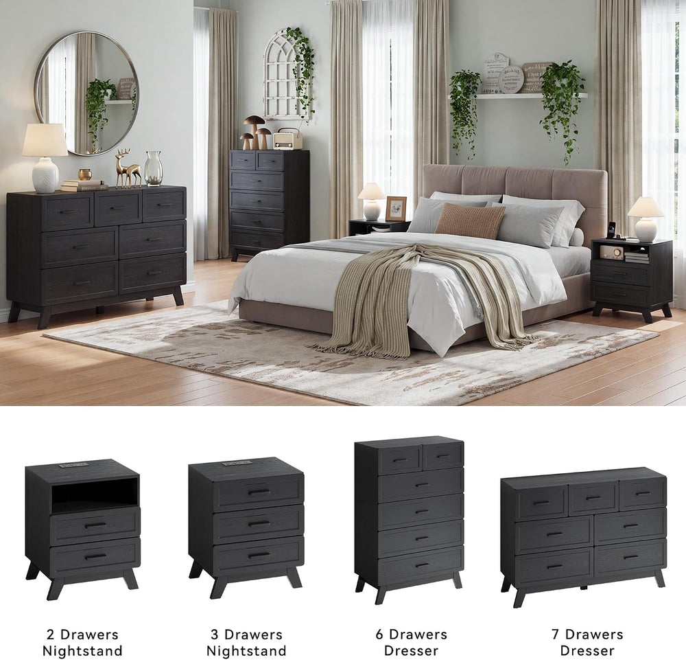 YANSNWO Black 6 Drawer Dresser for Bedroom, 47" Tall Chest of Drawers