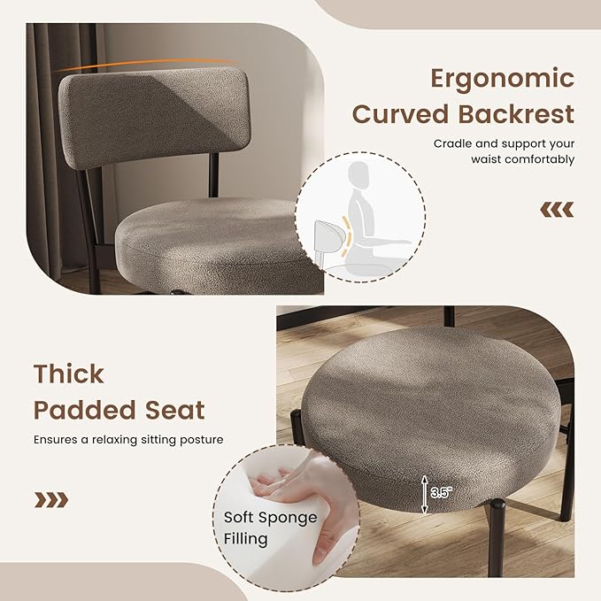 Giantex Boucle Dining Chairs Set of 4, Sherpa Upholstered Kitchen Chairs w/Cu...