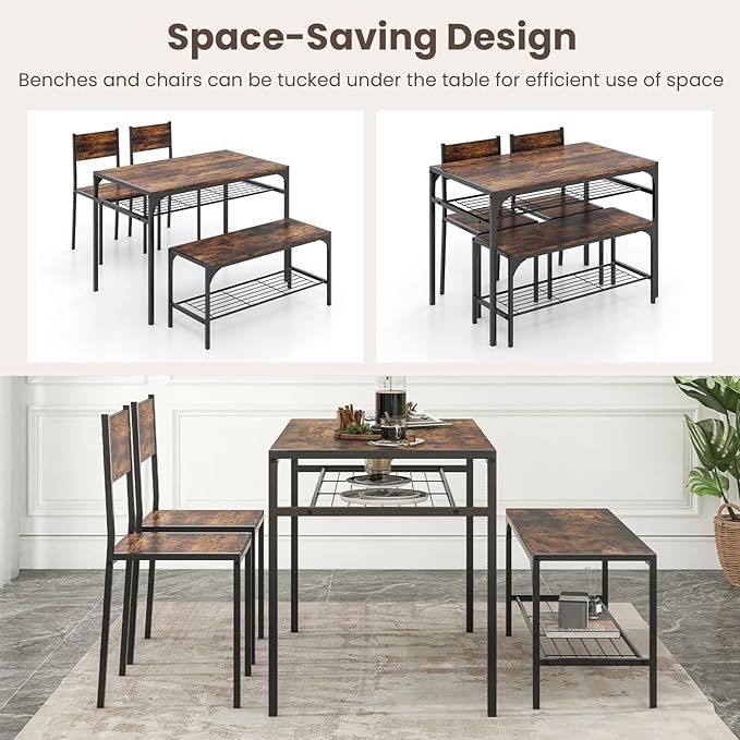 Giantex Dining Table Set for 4, Kitchen Table with Chairs & Bench, Storag...