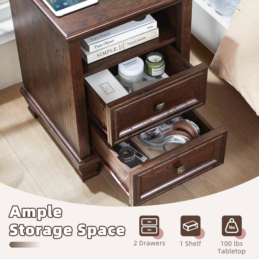Farmhouse Dresser and Nightstand Sets 3 Piece, Walnut