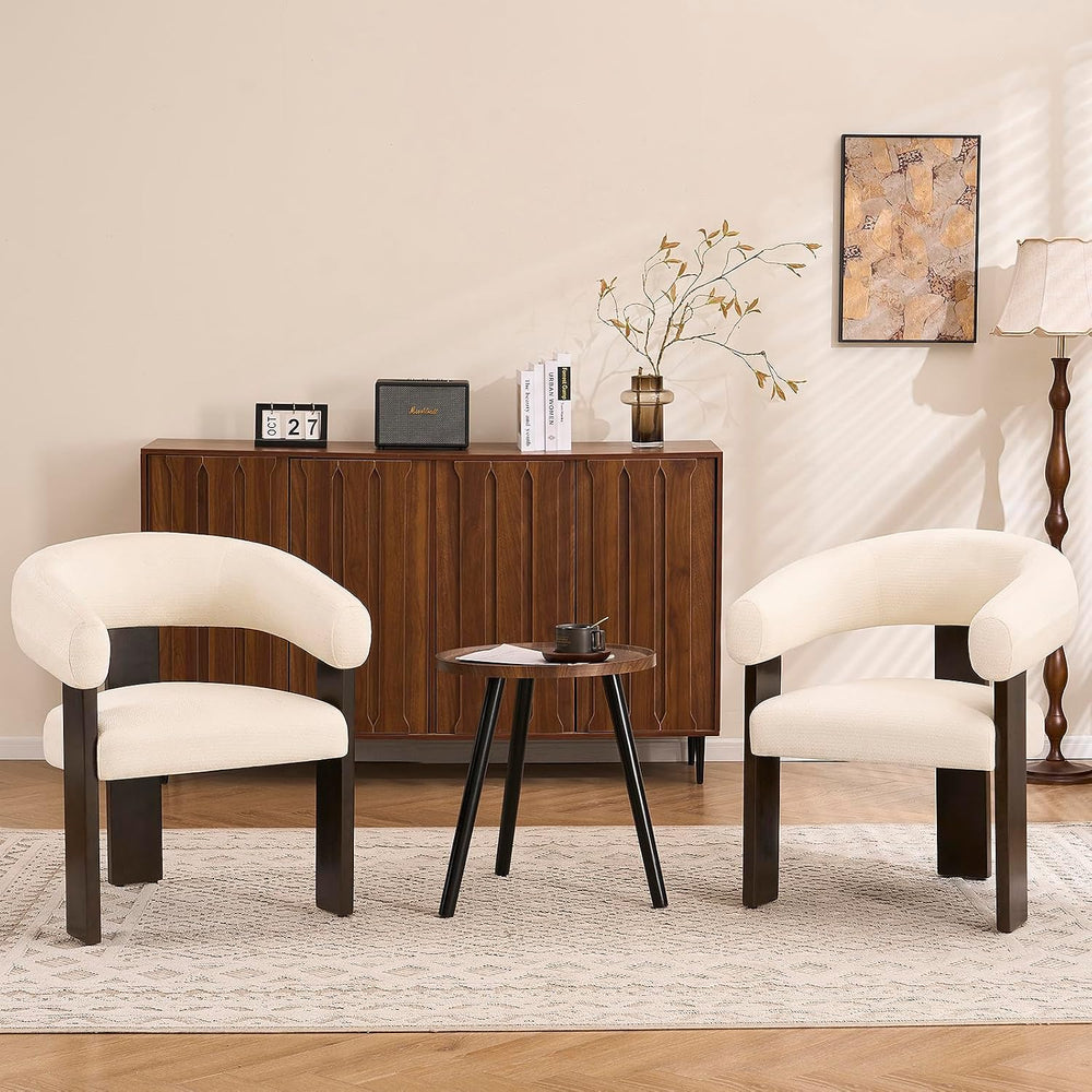 Accent Chairs Set of 2, Barrel Armchair, U-Shaped Backrest, White