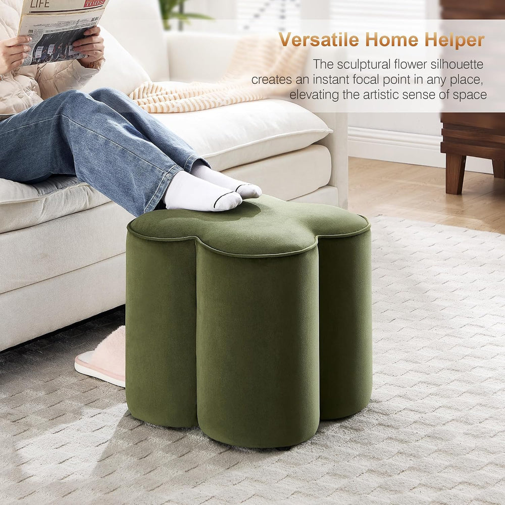 Zesthouse Flower Pouf Ottoman Foot Rest, Velvet Fabric Poofy Ottoman Stool