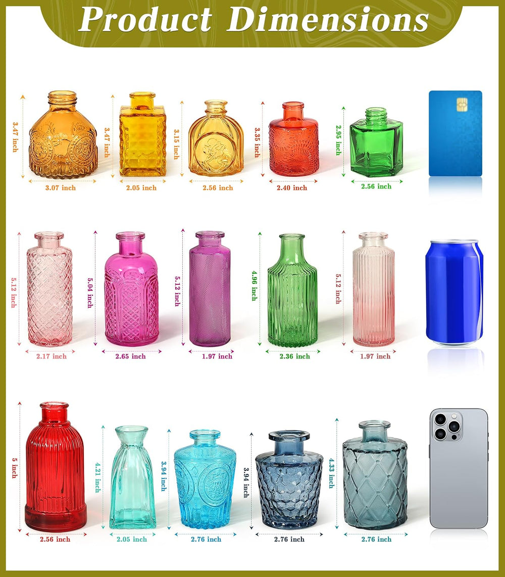 Set of 30 Colorful Glass Bud Vases Small Textured Flower Vases