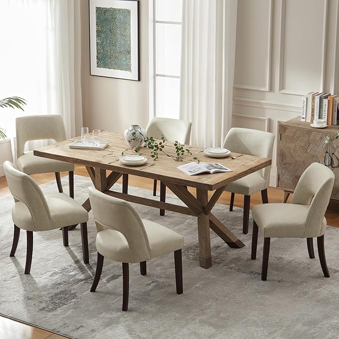 VKNOW Modern Dining Chairs Set of 6, Faux Leather Upholstered Dining Room Cha...