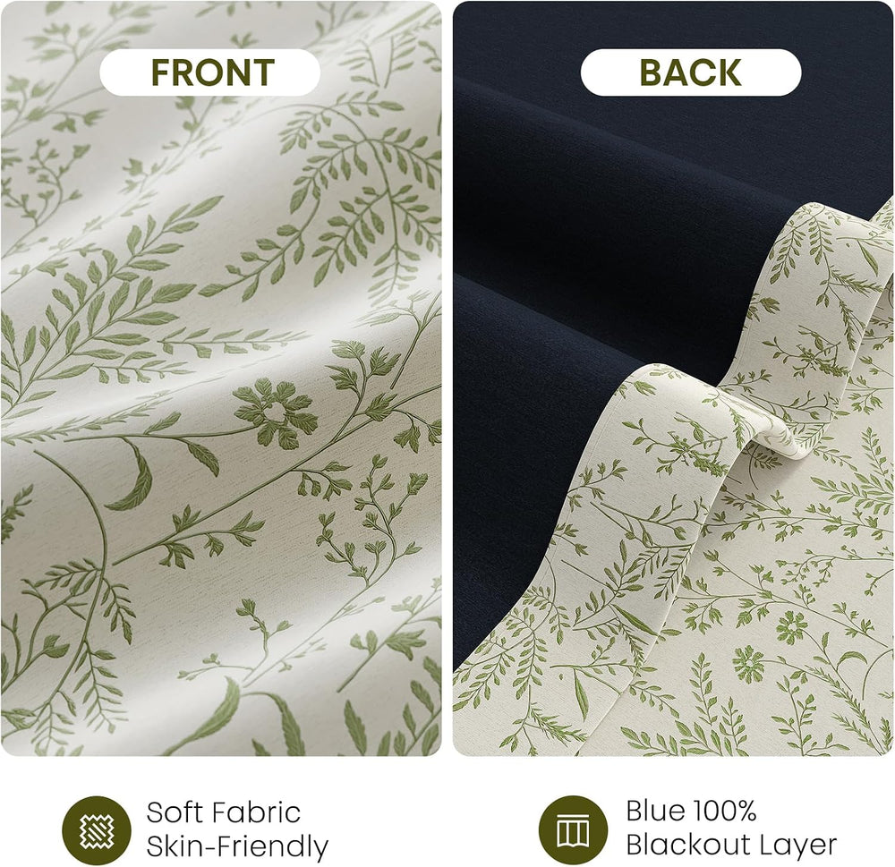 Rinwoc Vintage Leaf and Floral Print Blackout Curtains Set of 2 Panels 84 Inc...