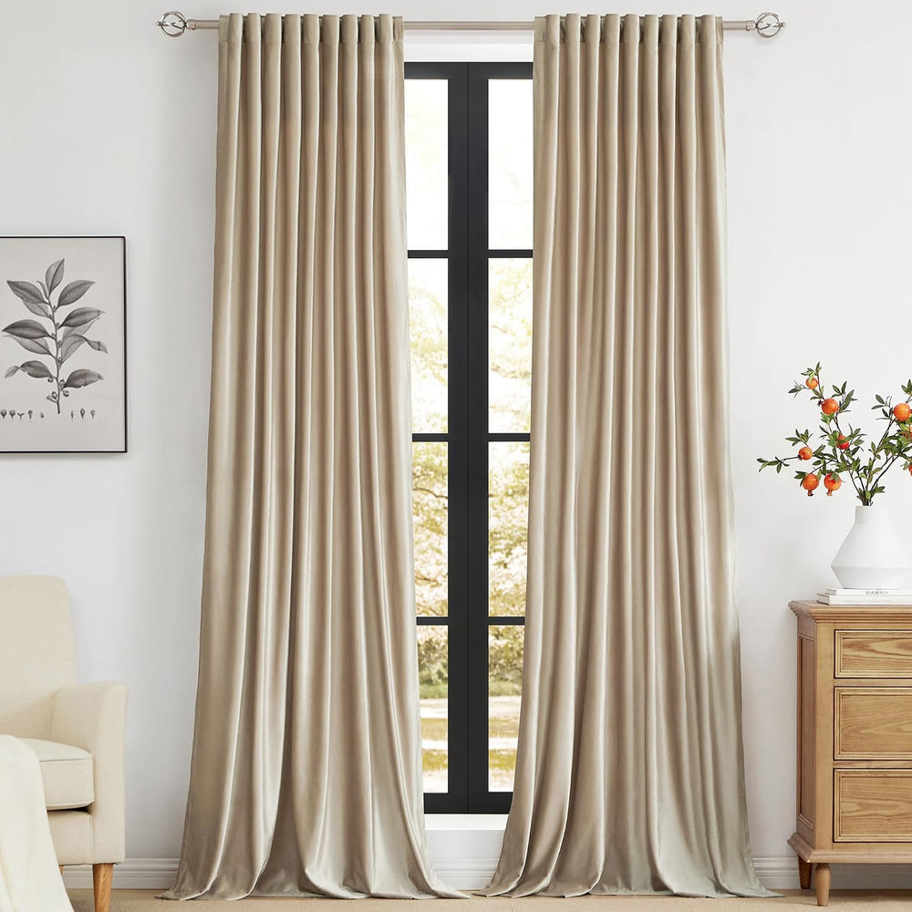 PRIMROSE Champagne Polyester Velvet Curtains 108 inch Long for Living Room,Se...