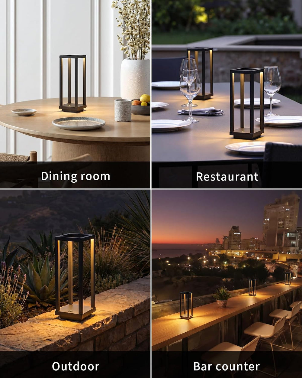 Cordless Waterproof Table Lamps Set of 2, Black LED Outdoor Desk Lamp