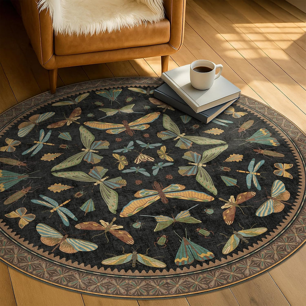 Black Boho 5ft Round Throw Rugs