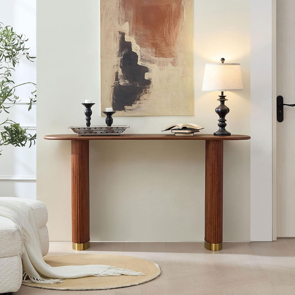 59.06" Narrow Console Table for Living Room with Unique Stainless Steel ...